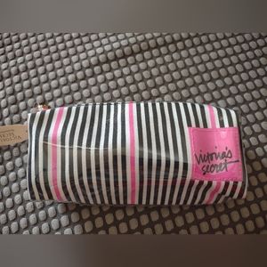 Victoria's Secret Pink and black stripe pouch cosmetic bag